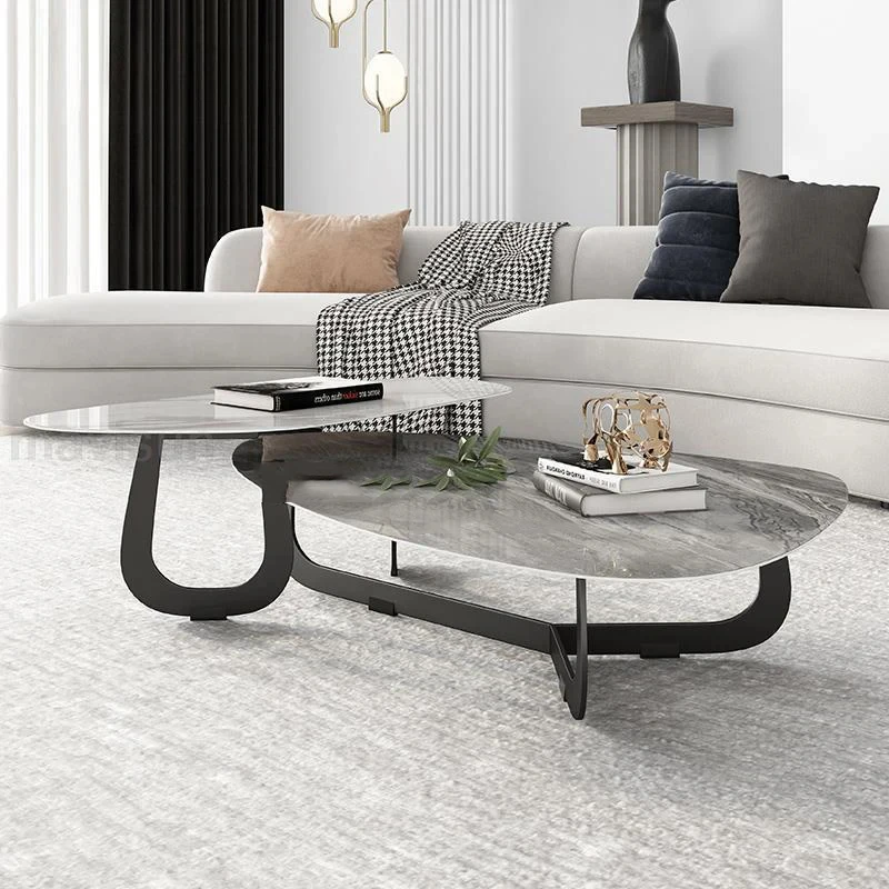 

Irregular Marble Coffee Table Satnd Modern Luxury Home Furniture Gray Texture Black Steel Italian Living Room Center Table Set