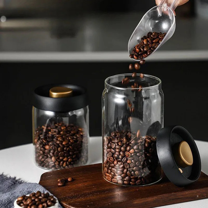  Vacuum Sealed Glass Coffee Bean Jar Kitchen Moisture Proof Storage Canister for Tea Rice Peanuts Nuts 