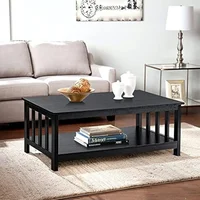 ChooChoo Mission Coffee Table, Black Wood Living Room Table with Shelf, 40 Black 2