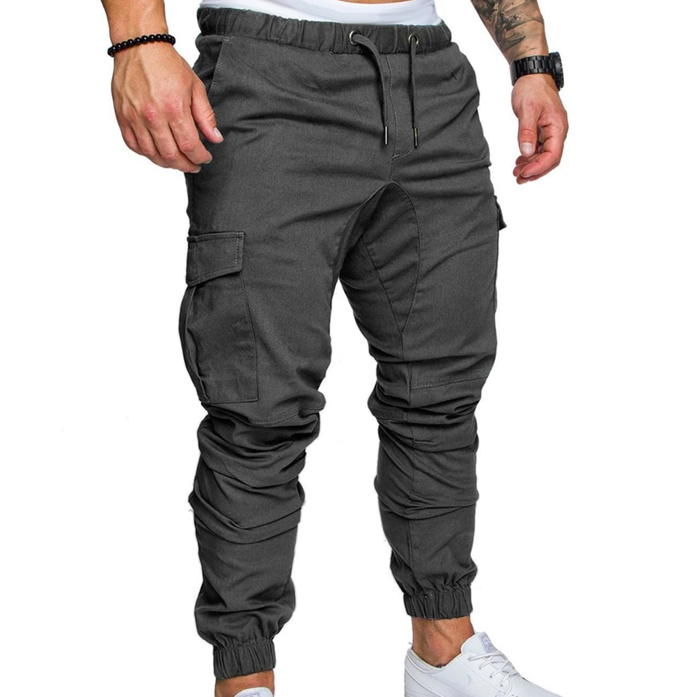 Casual Pants Men Casual Pants Plus Size Solid Color Multi Pocket Drawstring Ankle Tie Cargo Pants