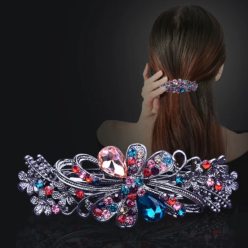 Nuova versione coreana fiore di cristallo scintillante primavera tornante retro zircone top clip coda di cavallo leggant accessori per capelli moda femminile