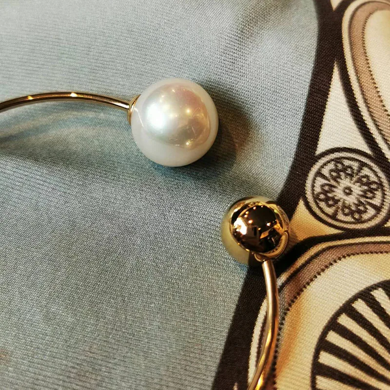 Pearl double ball sphere open cuff bangles stainless steel bangles for women simple elegant dainty jewelry stainless steel jewel 5