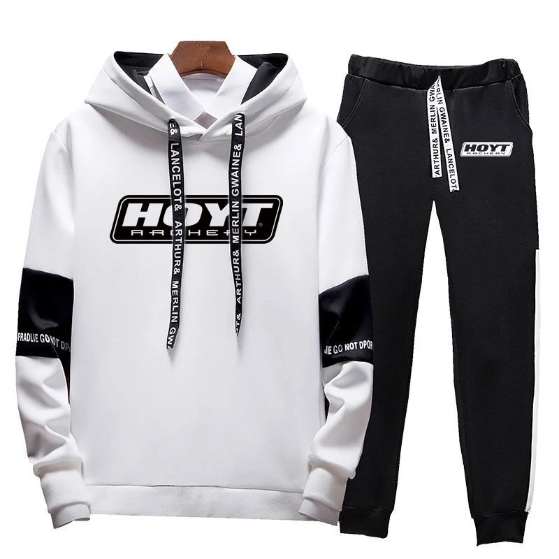 Spring and Autumn 2023 men's new Hoyt archery style lace-up printing high-quality fashion hoodie+pants two-piece suit