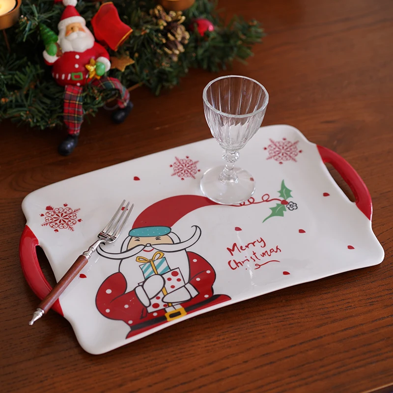 Christmas Tray European Style Cute Santa Claus Ceramic Double Ear Tray Assorted Cartoon Breakfast Plate