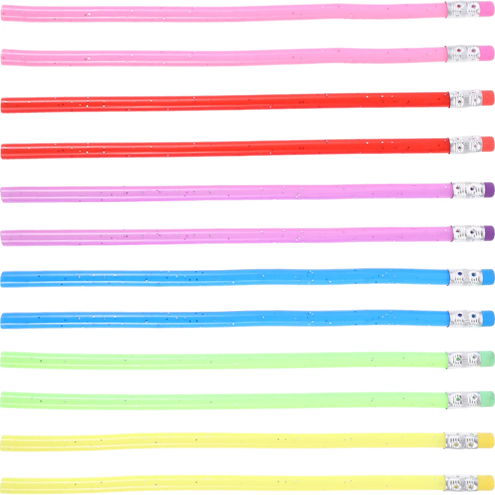 

12pcs Novelty Green PVC Bendable Flexible Pencil with Eraser (Random Color)