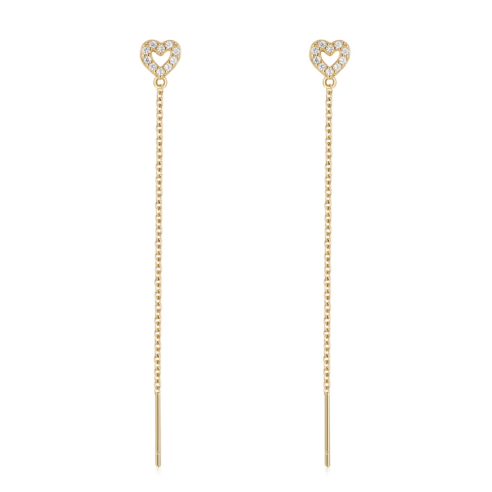 

2023 Korean Fashion 925 Sterling Silver Heart Shape Zircon Chain Tassel Earline For Women Stud Earring Mondern Jewelry
