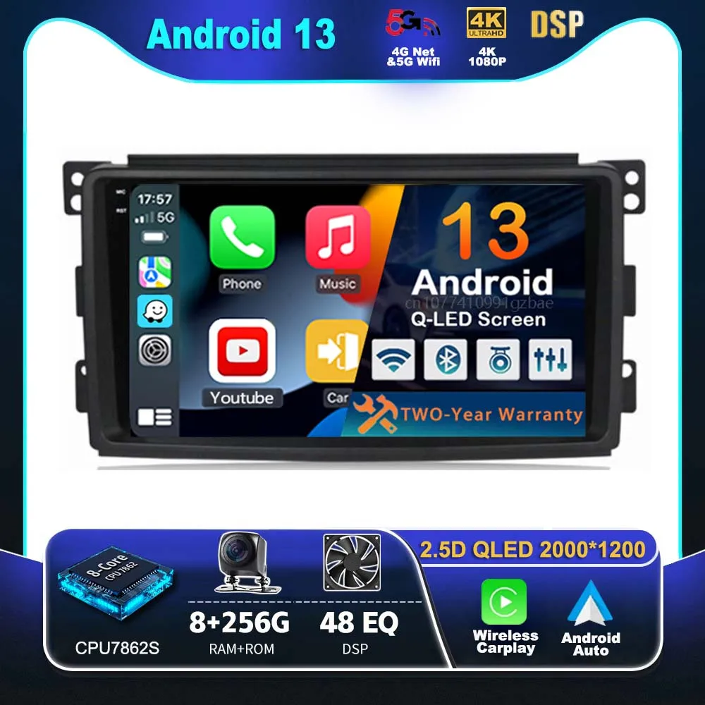 

Android 13 Carplay Auto For Smart Fortwo W451 2006 2007 2008 2009 Stereo Car Radio Wifi+4G GPS Navigation Multimedia Player 2Din