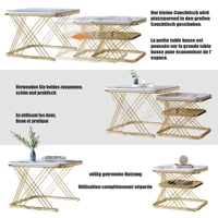 Rosahqnda – ensemble de 2 tables basses, table de canapé, table d'appoint, structure en fer, aspect marbre, pour salon, balcon, bureau, noir et or 4
