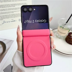 Luxury Magnetic Leather Phone Case - Solid Color Hinge Shockproof Back Cover - Galaxy Z Flip7 FE (Rose Red)