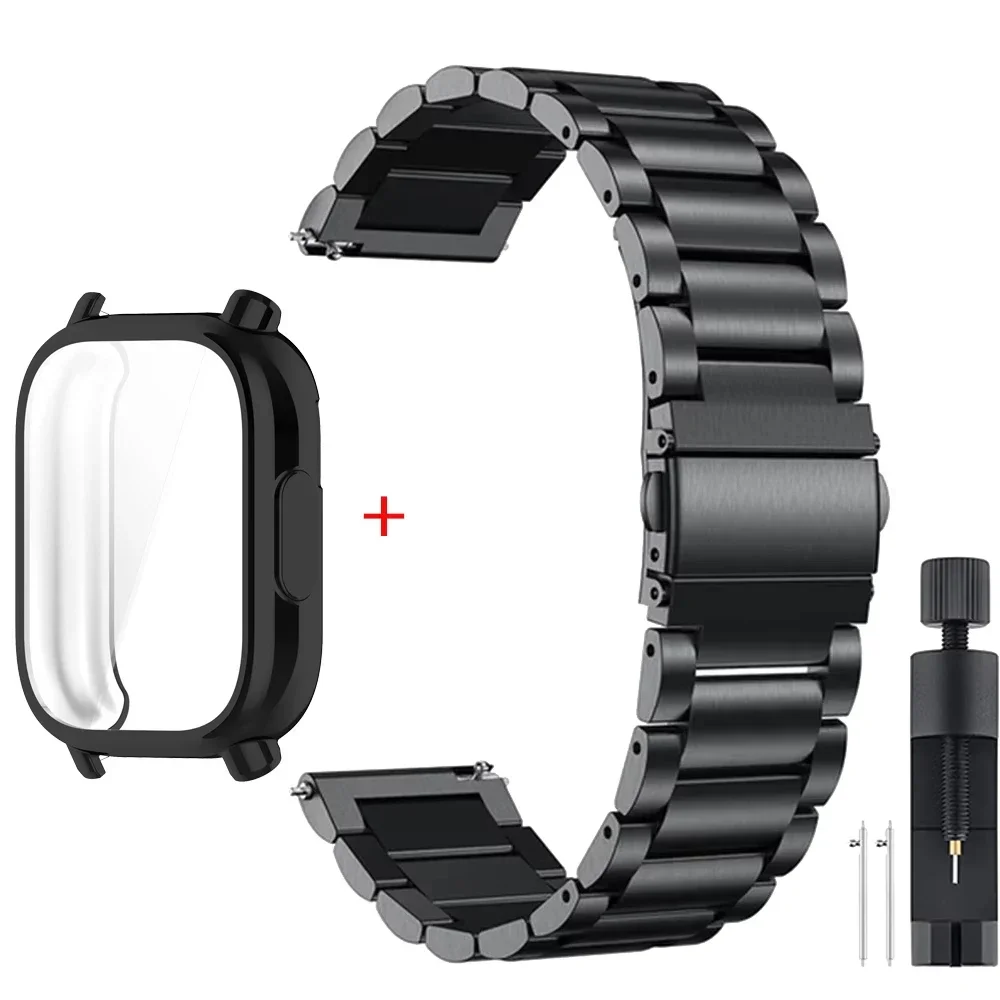 Luxury Metal Strap with TPU Soft Case for Premium Smartwatches - Stainless Steel Watchband Correa
