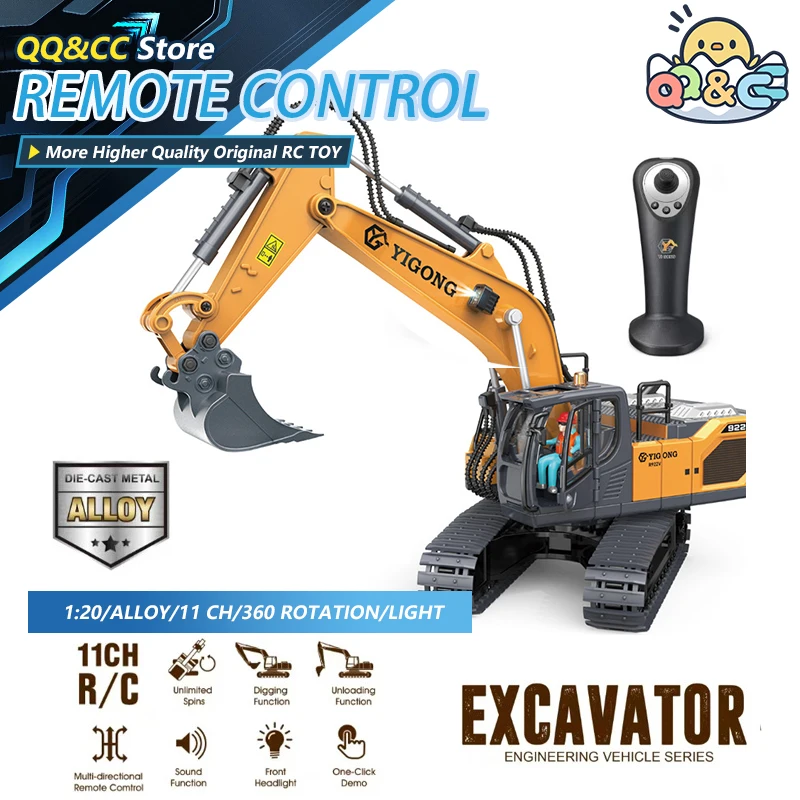 Yellow Plastic Remote Control Excavator Toy for Kids