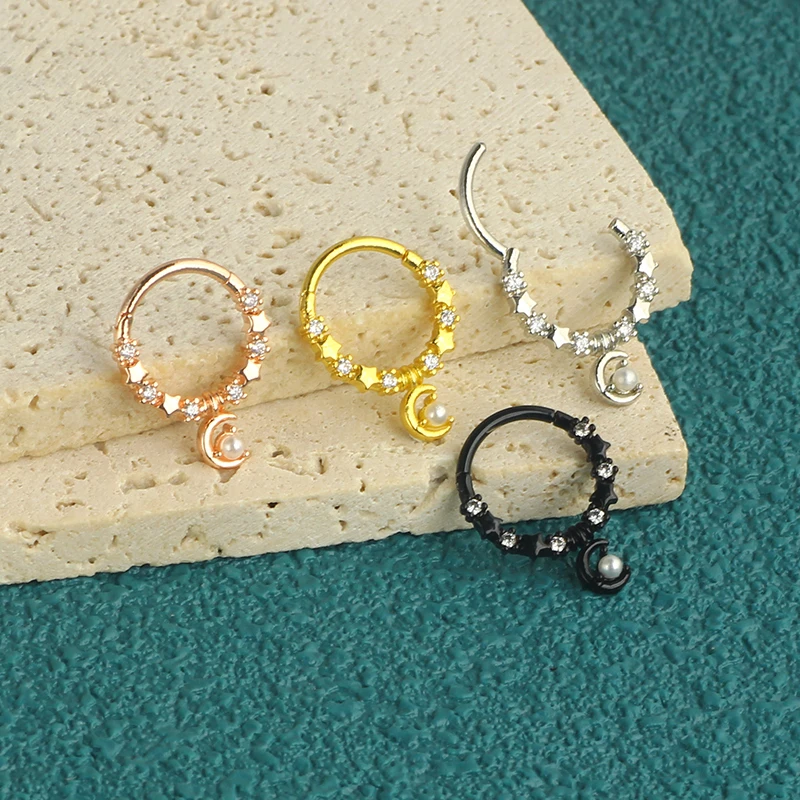 stainless steel cz brass septum piercing jewelry forw women men 8 and 10mm 16g moon star cartilage hoop earrings tragus jewelry