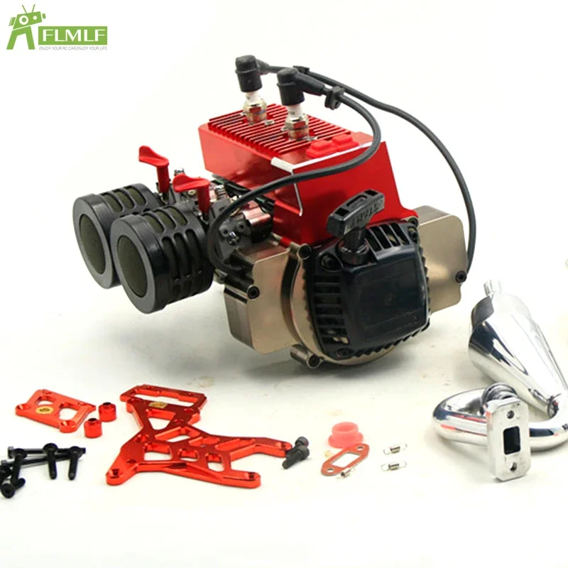 60CC Twin-cylinder Engine Whit Exhaust Pipe Kit Fit for 1/5 HPI ROFUN BAHA ROVAN KM BAJA Losi 5ive T FG FID GTB MCD GoPed RedCat 1