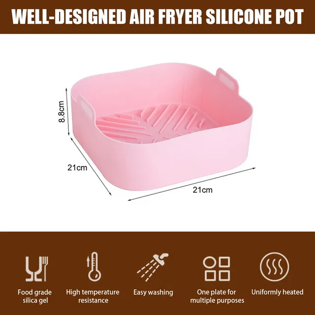 TureClos Silicone Pot Thicken BBQ Plate Barbecue Basket Heating Baking Pan  for Air Fryer Oven Microwave, Pink, S, Round 