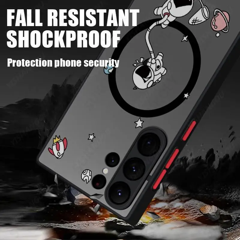 Astronaut Magsafe Charging Matte Acrylic Phone Cover with Iron Ring Design