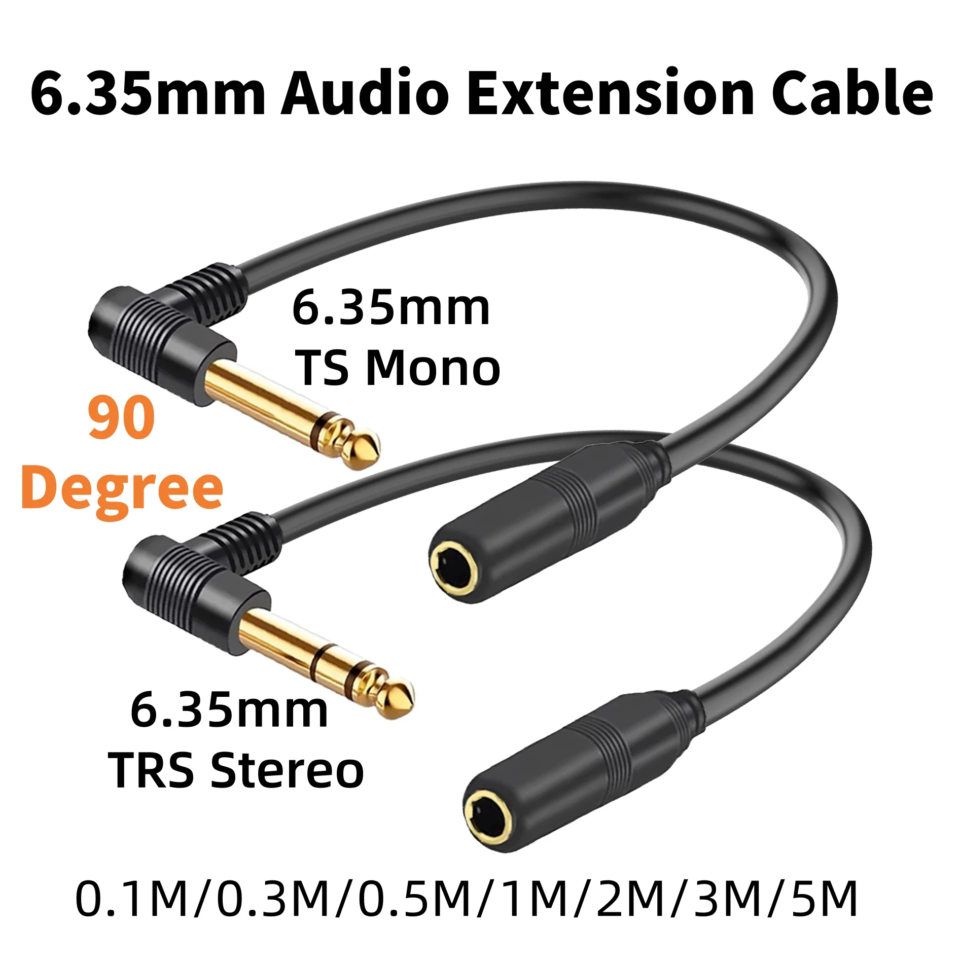 Right Angle 1/4 Inch Audio Extension Cord