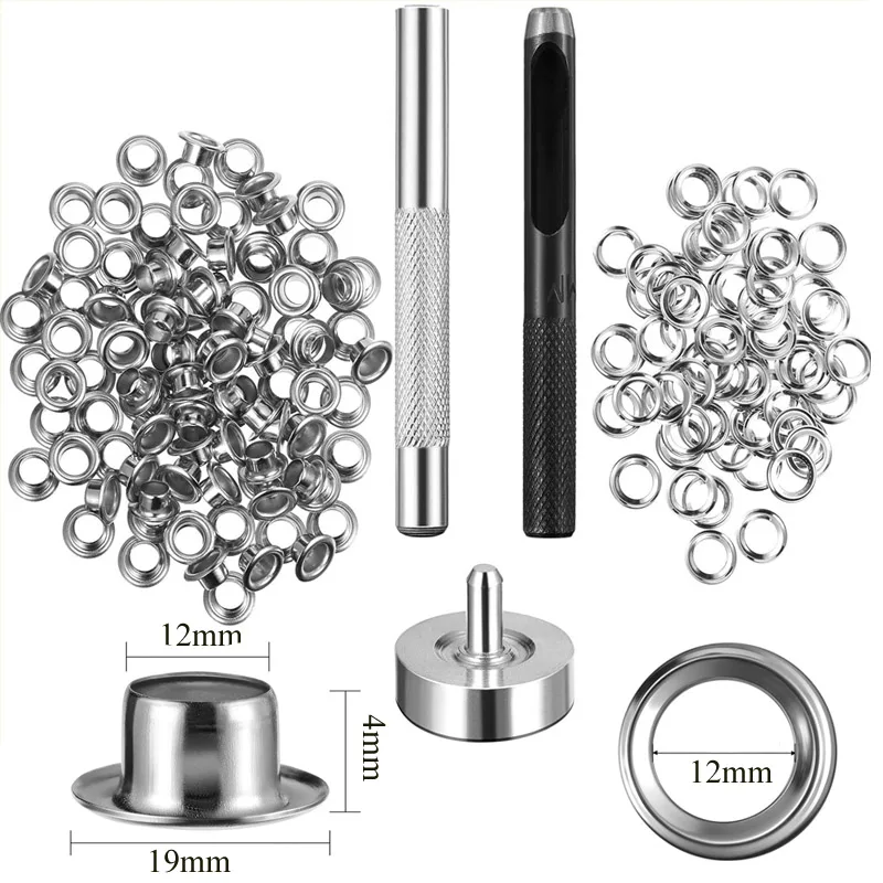 Silver Eyelet and Eyelet Punch Die Tool Set Metal Button for DIY Leather Craft Clothing Shoes Belt Bag Grommet 4mm-20mm 100PCS eyelet punch tool set eyelet grommet ring eyelet grommet ring kit grommet eyelet kit grommet punch tool grommet tool kit grommet tool eyelet grommet dies metal eyelet buttons metal snap button tools