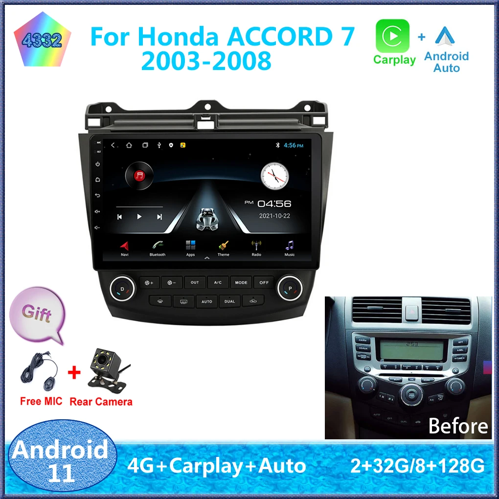10'' 2 Din Android 11 Car Radio For Honda Accord 7 20032007 Dsp Navigation Gps Carplay