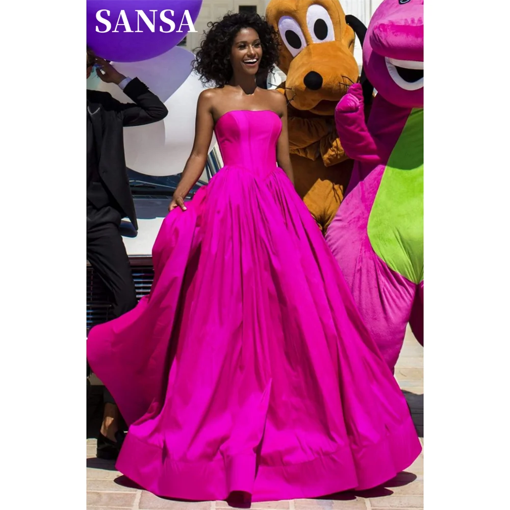 

Sansa Elegant Fuchsia Taffeta فساتين السهرة Glaring Strapless Ball Gown Vestidos De Noche Hot Pink Prom Dress With Pocket