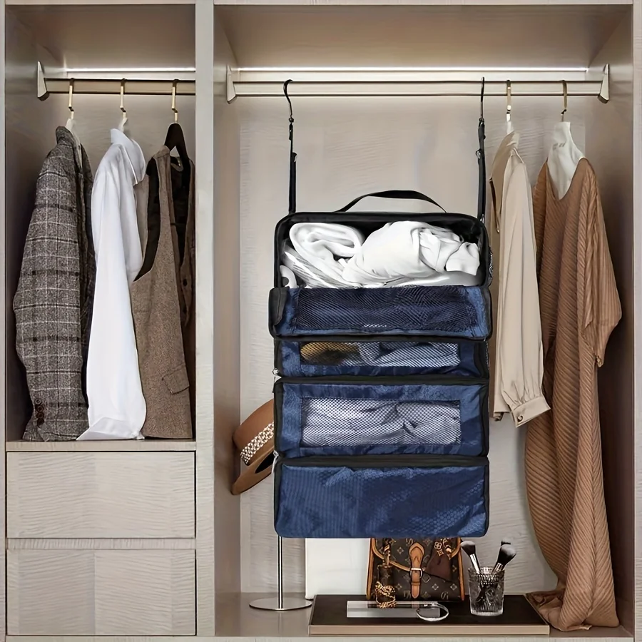 Organizer per Valigie, Organizzatore da Viaggio Portatile con Ripiani Appendibili, Cubi di Imballaggio Pieghevoli per Bagaglio a Mano - immagine 3