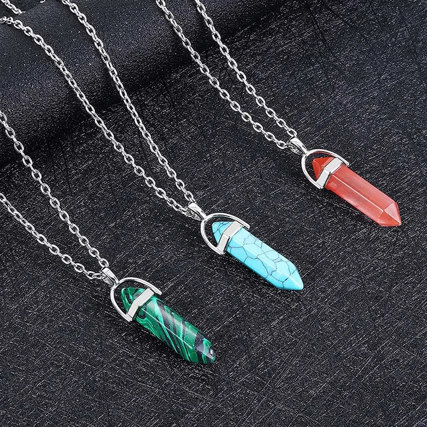 Natural Purple Amethysts Rock Quartz Rose Crystal Hexagonal Chakra Healing Point Pendulum Stone Pendant Necklace For Women Girls 3