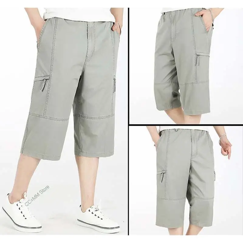 

Summer Loose Plus Size Seven Trousers Men's Casual Fat Pants Elastic High Waist Calf Lenght Pants Man Wear Bottom Manpris