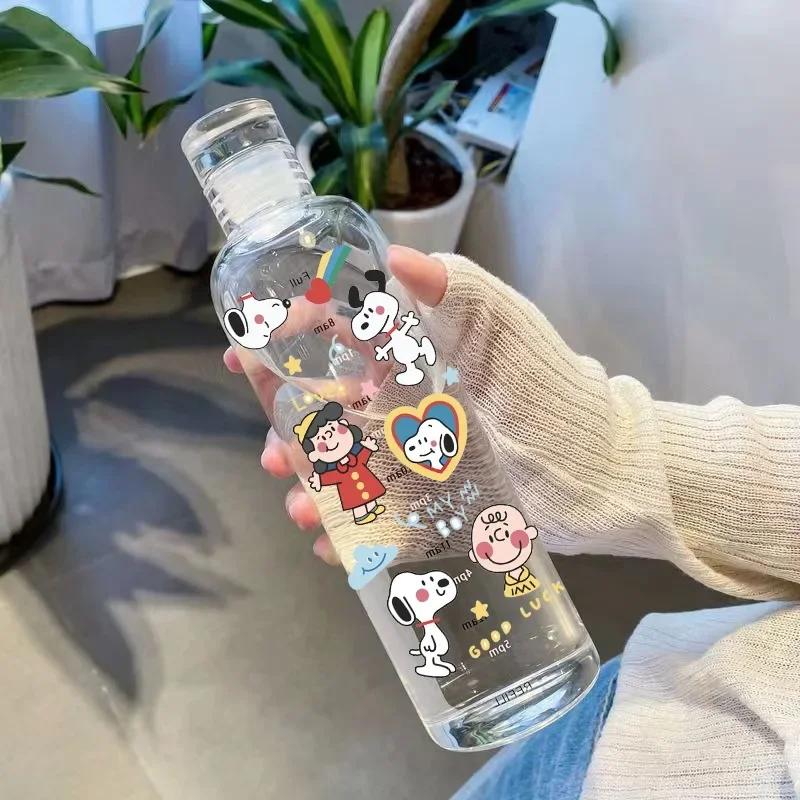 500ML New Snoopy Water Bottle Anime Sports Water Cup Large Capacity Portable Plastic Cups Kids School Water Cup Motivational Cup 3