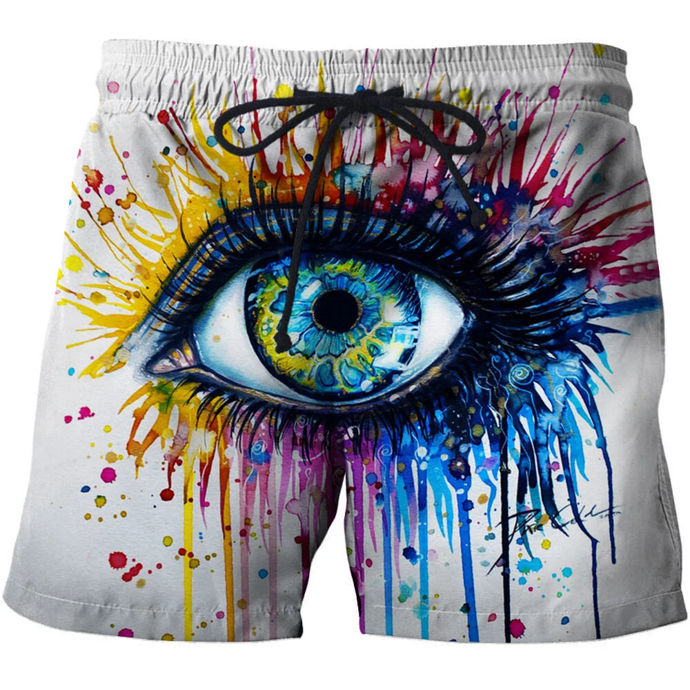 

New Summer Casual Shorts Men/Women 3D Large Eye Tie-dye Printed Beach Shorts Funny Board Shorts Pants Swimming Trunks