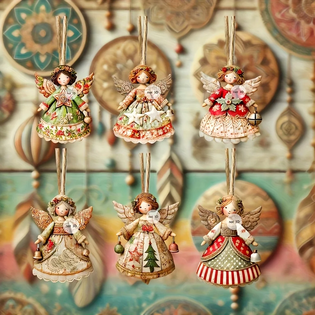 Christmas Angel Pendant Vintage Christmas Angel Wooden Pendant Christmas Tree Decor for Home Xmas Wall Hanging Ornament Decor