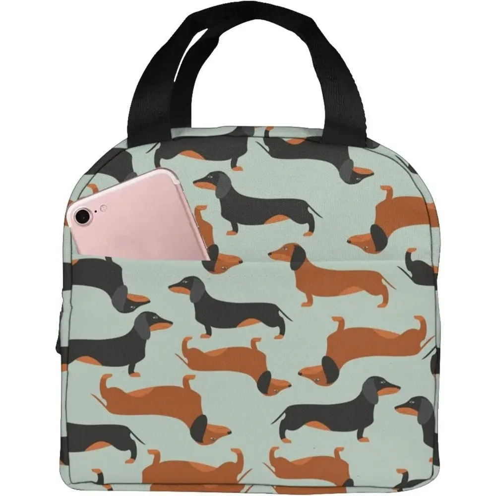 

Черная и коричневая сумка для обеда с таксой для женщин, многоразовый изолированный Ланч-бокс, Термосумка-тоут для работы, пикника, школы