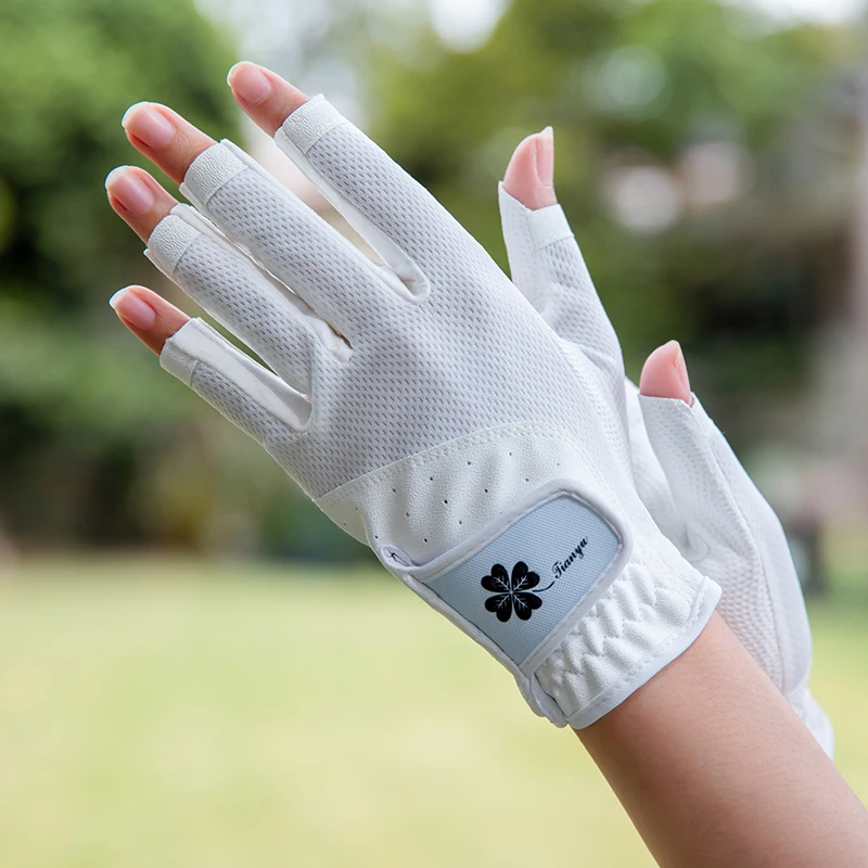 

TTYGJ The New Golf Gloves Women Both Hands Open Finger Anti-slip PU Mesh Breathable Fingerless Outdoor Sports Training Gloves