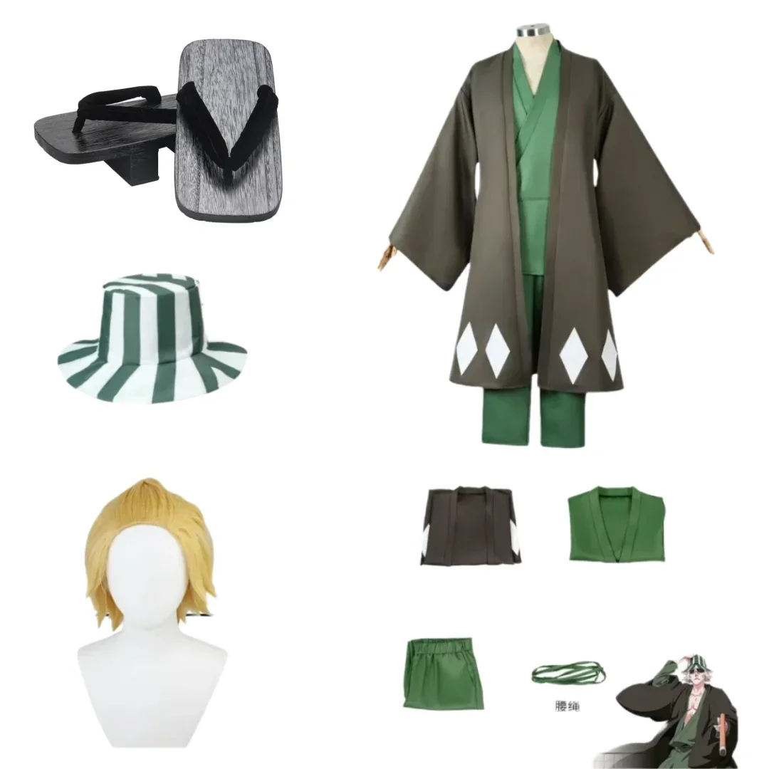 

Anime Bleach Urahara Kisuke Cosplay Costume Kimono Wig Shoes Sets