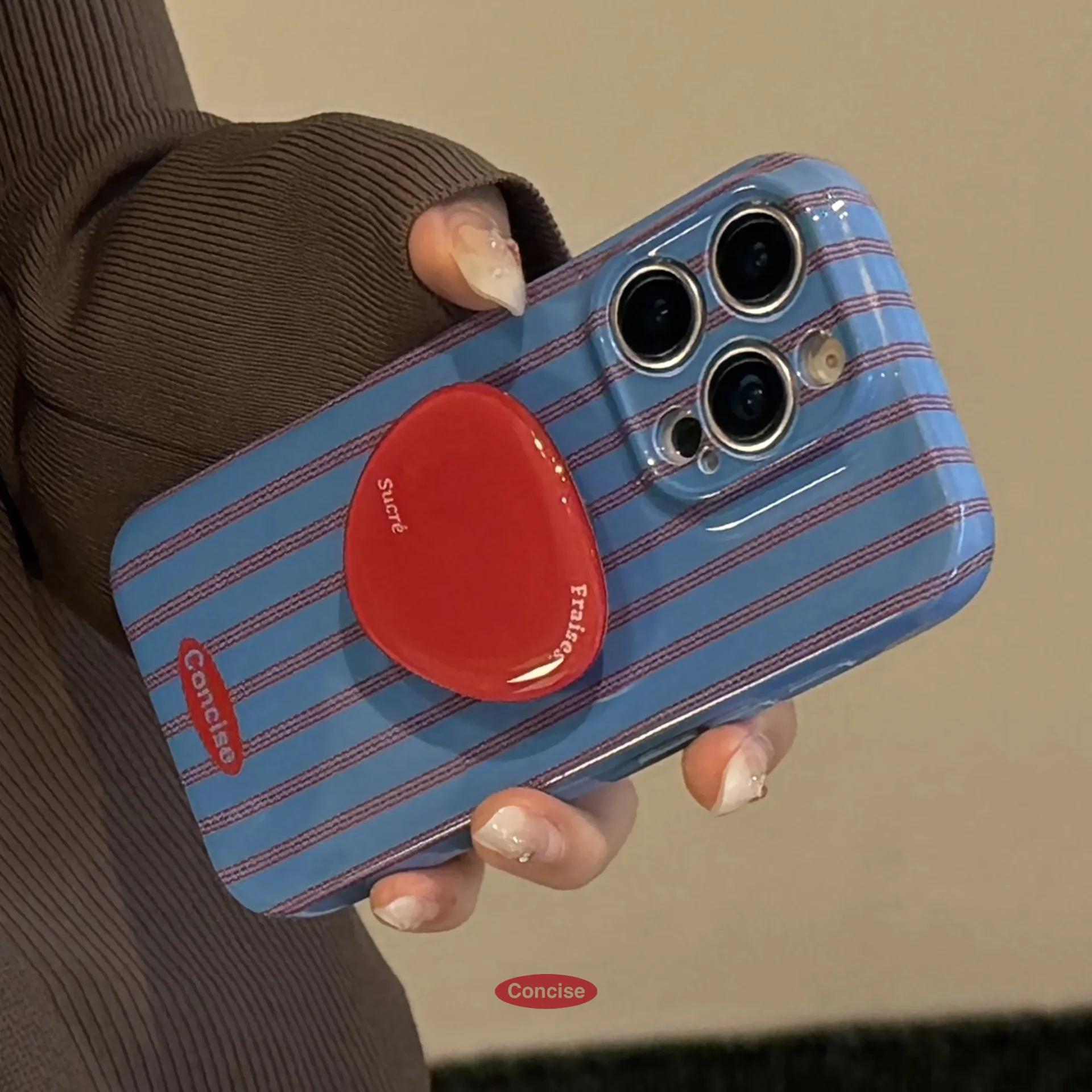Retro Style Red Blue Striped Phone Case with Bracket - Shockproof Cover