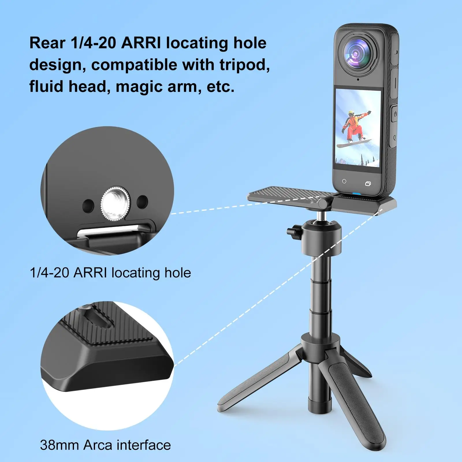 PULUZ Folding Magnetic Mount Base L Bracket For Insta360 X4 / X5 / DJI Pocket 3