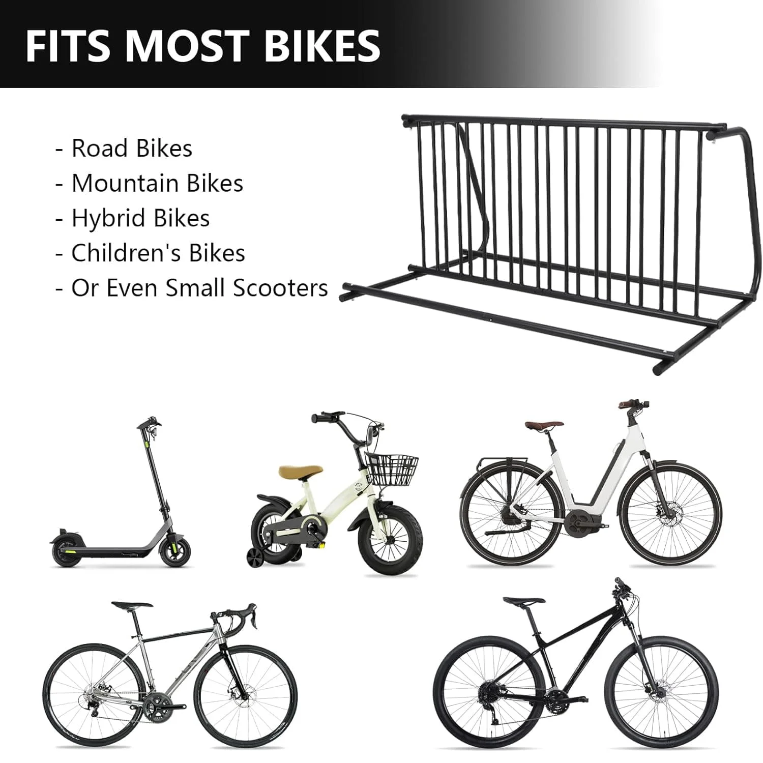 10 Halter Boden-Fahrradträger, 155 cm Länge, Ganzstahl-Gitter-Fahrradträger, 10 Fahrradkapazitäten, doppelseitiger Aufbewahrungsständer für Garagen, Höfe, Fahrräder – Detail 4