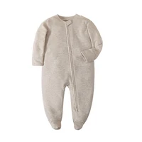 Spring Newborn Footed Pajamas Zipper Girl and Boy Romper Long Sleeve 0-12 Months Baby Clothe Jumpsuit Cotton Solid White Fashion 2