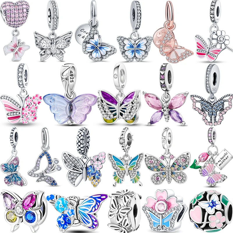 

New in S925 Sterling Silver Butterfly Collection Charms Shiny Beads Fit Pandora Bracelet DIY Pendant Woman Jewelry 2023 Hot Sale