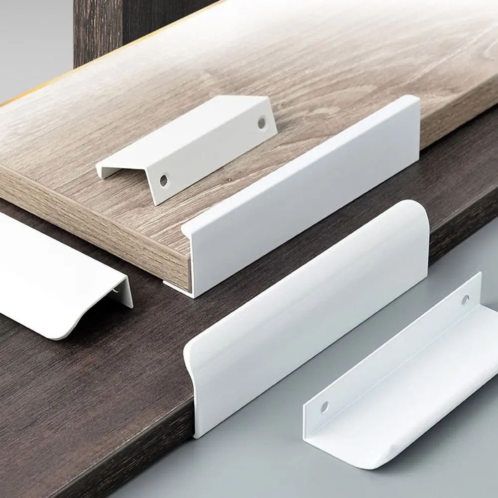 White Hidden Cabinet Pulls Drawer Knobs Long Pull Hidden Handles Aluminum Alloy Kitchen Cupboard Cabinet Knob with 16mm Screws cabinet handles