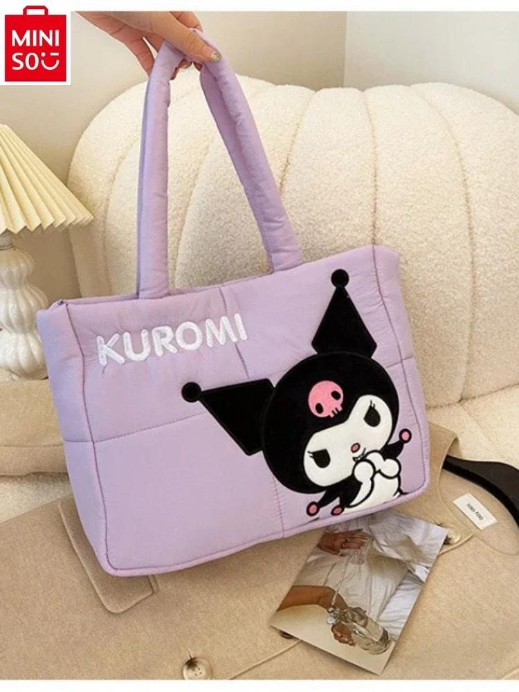 MINISO Sanrio Hello Kitty Kuromi Sweet Printed Women's High Quality Down Material Large Capacity Storage Handbag