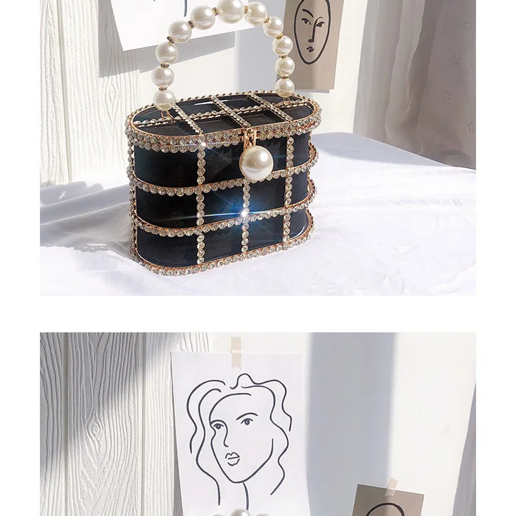 Kavi - Diamond & Pearl Metallic Cage Clutch detail 8