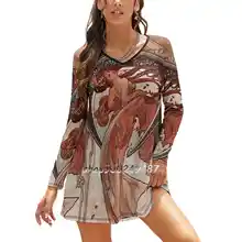  Dance' By Alphonse Mucha ( Reproduction ) Women Spring Autumn Long Sleeve Dress Female Casual Dress Dance Alphonse Mucha Art 