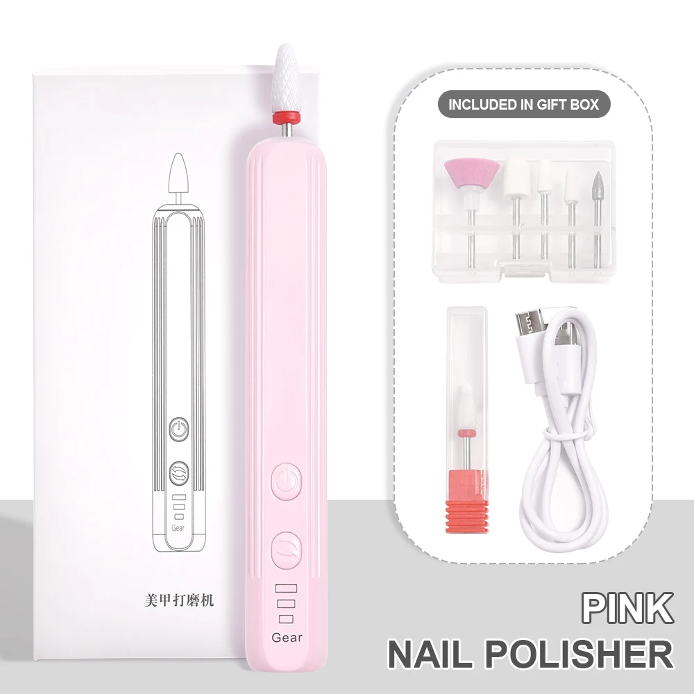 전기 미니 네일 폴리셔 드릴 파일 기계, USB 플러그 리무버 젤 광택제 밀링 커터, 핑크 화이트 매니큐어 페디큐어 도구