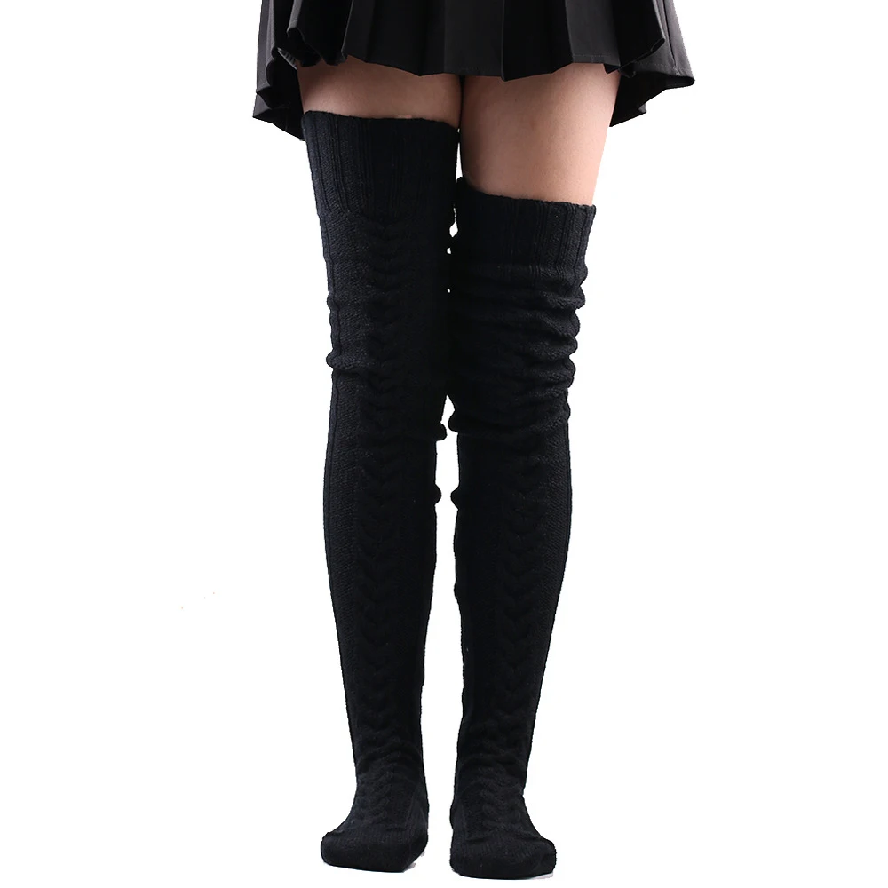 Women's Thigh-High Wool Blend Fashion Socks - Cozy Solid Color Autumn Essentials