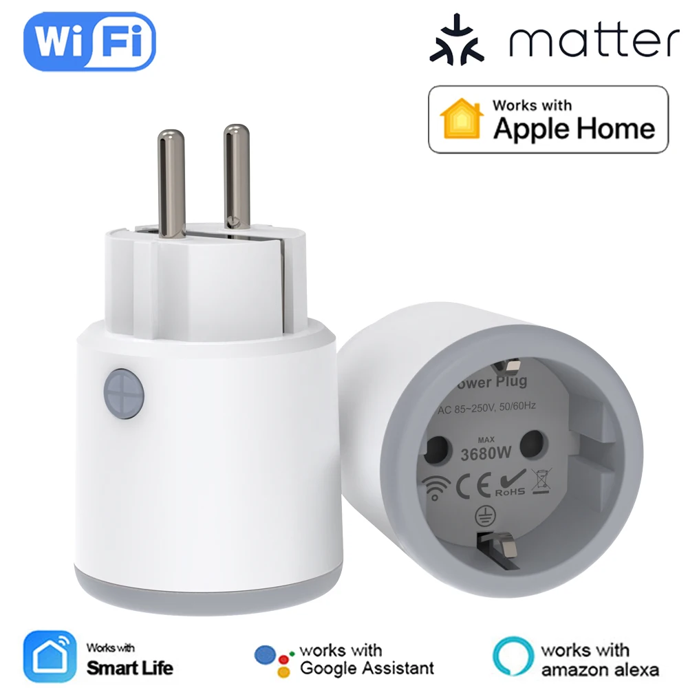 물질 스마트 전원 플러그 Wifi 16A 전력계 원격 제어 EU 콘센트는 Tuya Homekit Echo Alexa Google Home Smartlife와 함께 작동합니다.