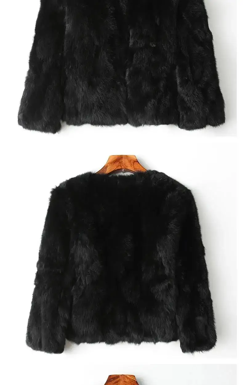 Rabbit Fur Coat - Women's Slim Fit Cardigan, High Waist Long Sleeve Jacket