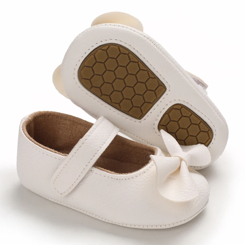 Baby Spring and Autumn Cute Bow Upper PU Soft Rubber Bottom Anti slip Princess Shoes Newborn Casual Walking Shoes 0-18M 2