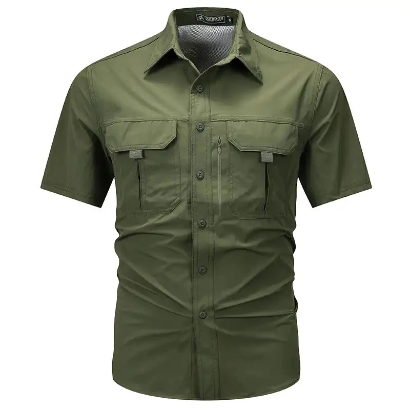 Quality Summer New Cargo Short Sleeve Shirts Men's Outdoor Harajuku Multi-pocket Breathable Tactical Camping Hiking Work Shirts
