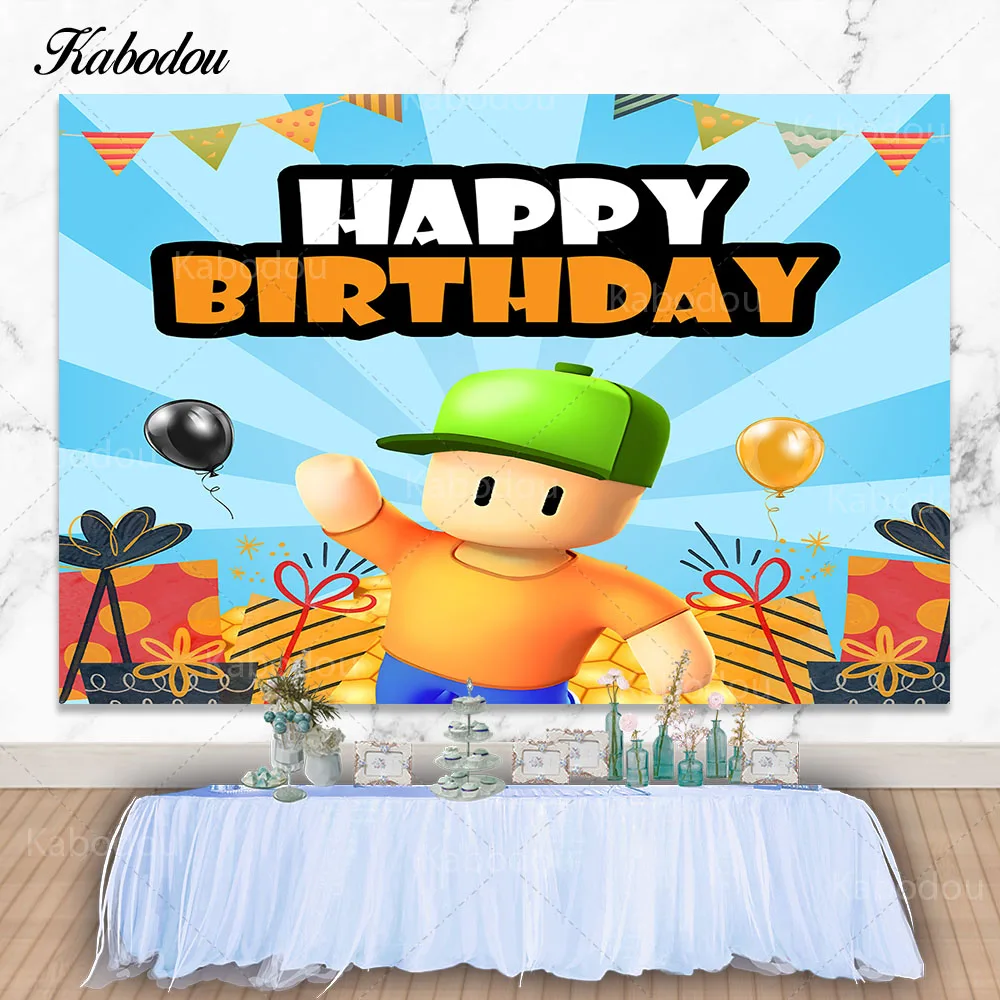 

Kabodou Stumble Guys Backdrop Children Birthday Party Decoration Background Baby Shower Photo Cartoon Banner Booth Props