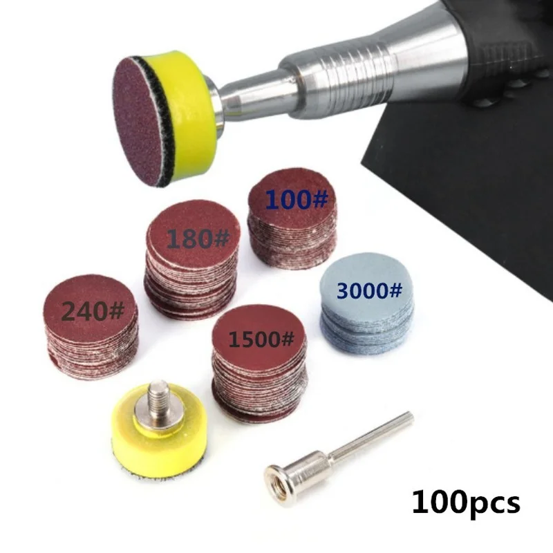 

100pcs 25mm High Quality Sanding Discs + 1" Abrasives Hook & Loop Backer Plate + 1/8inch Shank Set For Polishing Tools