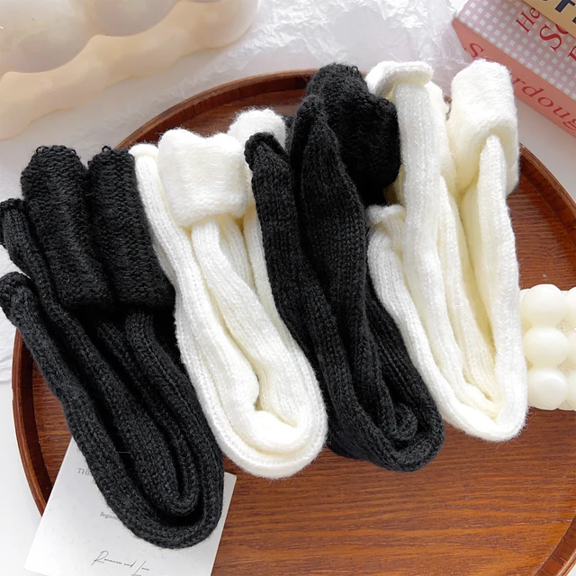 Autumn and Winter Leg Warmers Japanese Metal Label Socks Female Knitted Warm Foot Cover White Black Y2K Stockings Leg Warmers 5